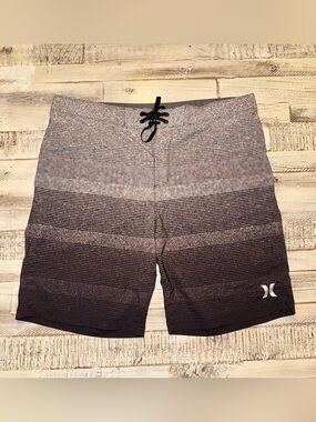 Hurley Men’s Black and Gray Gradient Stripe Board Shorts